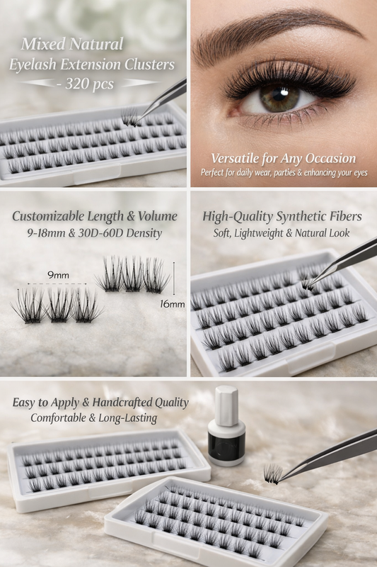 Mixed natural eyelash extension clusters – 320 pcs