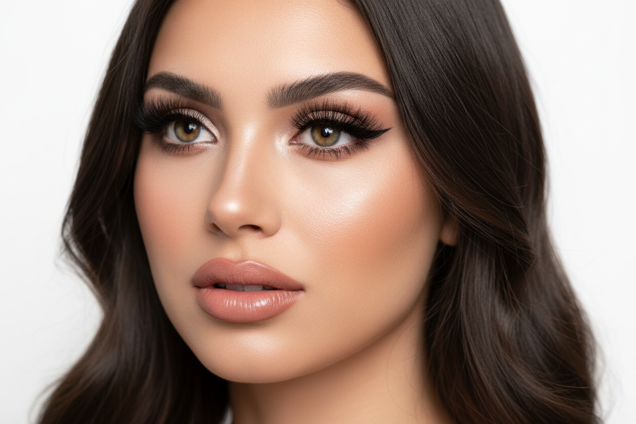 beaty girl with lashes white background